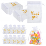20pcs Thank You Gift Bags Drawstring Organza Garland Print Packing Bag Jewelry Gift Storage Bag Wedding Gift Bag for guest 15x10cmcm