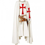Meeste keskaegne r&uuml;&uuml;tli ristis&otilde;dija templir&uuml;&uuml;tli tabardi Halloweeni kost&uuml;&uuml;m kapuutsiga kuubiga r&uuml;&uuml; Cosplay renessansi kost&uuml;&uuml;mikleit S valge