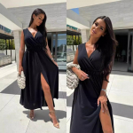 Women's Sexy V-neck Slit Sleeveless Dress S must