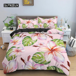 Lilled King Queen tekikott 3D v&auml;rviline lilledega tr&uuml;kitud pol&uuml;ester voodipesukomplekt teismelistele t&auml;iskasvanutele naistele lehed pehme tekikott EU single(135x200cm)