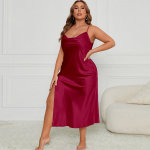 Naiste pidžaamad, seksikas Burgundia l&otilde;hikuga rippuv &ouml;&ouml;s&auml;rk, aluspesu, vabaaja satiinist koduriided XL