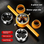 6-osaline metallist veetorude komplekt, k&auml;sitsi toruliitmike l&otilde;ikur, plasttoru keermet&ouml;&ouml;riist kollane