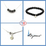 Pierres et Min&eacute;raux. Parure Bracelet Collier 4 perles Obsidienne noire 8 mm. Chaine en Taille personnalisable.