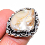 Natural Biwa Pearl Gemstone 925 Sterling Silver Jewelry Ring Size 6.5 g2f51