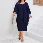 Naiste &uuml;hev&auml;rviline nahkhiirevarrukatega &uuml;mara kaelusega &scaron;ifoonist salliga slim-fit pluss suuruses midi kleit XXL