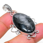 Black Rutile Handmade 925 Sterling Silver Jewelry Pendant 2.05 f5n80