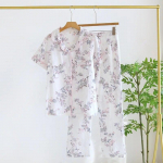 2025. aasta suve uus naiste pidžaamakomplekt, 100% puuvillane krepp, l&uuml;hikeste varrukatega pikad p&uuml;ksid, kaheosaline armastus &otilde;huke, lihtne, suur koduviha M