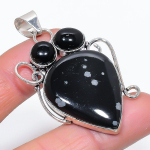 Natural Snowflake Obsidian, Onyx 925 Sterling Silver Jewelry Pendant 2.25 g1s06