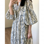 French Puff Sleeve Age-Reducing Floral Dress for Women - Slim, Gentle, Temperament, Lace-Up Summer Fashion M