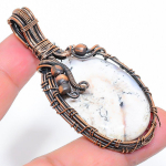 Natural Dendrite Opal Gemstone Handmade Copper Wire Wrap Pendant 2.68 j9e39