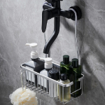 Bathroom Organizer Hanging Shower Rack, Aluminum Hook over Rack Shampoo Holder Shelf for