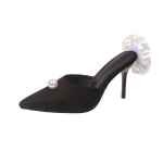 2024. aasta v&auml;liskaubanduse suvised uued terava seljaga t&uuml;hjad k&otilde;rged kontsad, p&auml;rlkotiga pea, &otilde;hukese kontsaga satiinist roosa suurte suurustega sussid 35 must