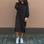 Vabaaja &Uuml;hev&auml;rvilised Kapuutsiga Kleitid Naiste Mood Tasku N&ouml;&ouml;riga L&otilde;hikuga Pullover Kapuutsiga Dressipluus Kleit S&uuml;gis Talv Vestidos XXXXXL must