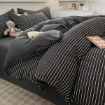 Puhast puuvillast voodipesu neljaosaline komplekt Lihtne ruuduline puuvillane lina Tekikott Triibuline voodipesu 1.5m four-piece set