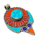 Natural Tibetan Turquoise, Coral Gemstone Handmade Jewelry Pendant 2.96 l4j77