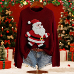 Naiste Mood J&otilde;ulutr&uuml;kiga Pullover Pikkade Varrukatega Kaelaavaga Kootud Kampsun Top XL veini