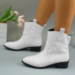 Suurem&otilde;&otilde;dulised Naiste Saapad 2024 S&uuml;gis Uued Teravaotsalised L&auml;&auml;ne-Kauboi L&uuml;hikesed Saapad Retro Mood Slip-on Ruudukujuline Konts Pahkluusaapad Mujer 36 valge