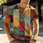 3D-print Patchwork V&auml;rviplokk Vintage Henley S&auml;rgid Meeste Mood Suured n&ouml;&ouml;bitavad l&uuml;hikeste varrukatega T-s&auml;rgid Topid Riided 6XL