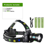 5000LM K&otilde;ige v&otilde;imsam pealamp Valge/Kollane valgus Laetav LED-pealamp Valgustus Telkimine Kalastamine Pealamp B-with 3 battery