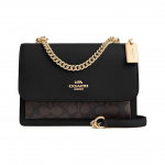 COACH Klare 22 kl&otilde;pskinnitusega avamine legeeritud v&auml;rvi br&auml;ndilogo kattega l&otilde;uendist messenger kott v&auml;ike suurus naiste stiil p&auml;hklipuu puiduga liimitud must Basic Set (Bag+Dust Bag) must