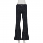2000ndate riided Y2k Madala v&ouml;&ouml;kohaga Bootcut teksap&uuml;ksid Naiste vabaaja must triibulised teksap&uuml;ksid Streetwear Laienevad p&uuml;ksid S must