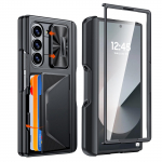 Samsung Galaxy Z Fold 6 jaoks, Tagumine kaarditasku, Integreeritud pliiatsihoidik, T&auml;ieliku katvusega 9H kaitsekile, P&otilde;rutuskindel telefoni&uuml;mbris - Must must