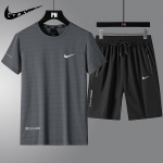 Meeste j&auml;ise siidi spordi-vabaaja komplekt T-s&auml;rk l&uuml;hikeste varrukatega/l&uuml;hikesed p&uuml;ksid Kiiresti kuivav Jooksmine Fitness Kaheosaline 3XL