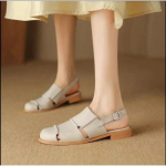 Pehme nahk Kreeka sandaalid Naine Retro &Uuml;mar kinnise ninaga Slingback kingad Suvised v&auml;ljal&otilde;igetega pandlaga rihmaga lamedad Zapatos 35