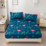 3 tk Pehme ja mugav flamingomustriga lina komplekt - Hingav voodipesu madratsikaitse magamistoa, k&uuml;lalistetoa jaoks - H&uuml;poallergeenne 90x190x25cm 2pcs