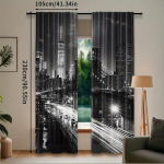 2-osaline komplekt New Yorki &ouml;&ouml;maastikuga tr&uuml;kitud kardinaid Kardinakangas Magamistuba Elutuba Kodu kaunistamine Kardin Pol&uuml;ester Ideaalne istumiseks W100*H160(CM)-Rod Pocket&1PCS gray