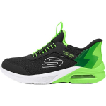 Skechers Laste Microspec Max S&uuml;nteetilisest Nahast Kangas Hingav Takjakinnitusega Tennised Laste Tennised Must Roheline 403890L-BKLM 30