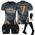 Laste Spordivarustus Real Madrid Nr.7 Ronaldo Must Pol&uuml;ester Noorte Jalgpalli S&auml;rgi Komplekt 110-120 cm