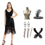 1920. aastate Gatsby litrite ja narmastega paisley flapper-kleit koos 20ndate aksessuaaride komplektiga Vintage Gatsby kleit naistele 4XL