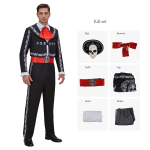Meeste Kolju Kost&uuml;&uuml;m Surijate P&auml;ev Mehhiko Mariachi B&auml;nd Retro Kolju-tr&uuml;kiga Rollim&auml;ngu Komplekt Halloweeni Lavastusteks S black