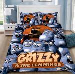Grizzy ja Lemmingud Voodipesukomplekt Poistele T&uuml;drukutele &Uuml;heinimese Kahekohaline Suurus Tekikott Padjap&uuml;&uuml;r Voodi Lapsed T&auml;iskasvanud Mood Kodu Tekstiil 135x200cm black