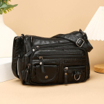 Klassikaline pehme nahast mitmetaskuline crossbody kott mitmekihilise lukuga &otilde;lakott naistele t&ouml;&ouml;ks ja reisimiseks must