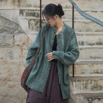 Johnature naiste vintage ramie s&auml;rk jakid, pikkade varrukatega, kvaliteetsed mantlid s&uuml;gisn&ouml;&ouml;biga lahtised naiste jakid One Size gray