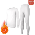 Long Johns Winter Meeste termopesukomplekt &Uuml;mara kaelusega Kahepoolsest harjast riidest pealis- ja alaosa hoiab soojas, pehmed riided pidžaamad XXL white
