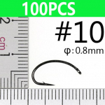 Bimoo 100 tk Klassikaline kaardus varrega k&auml;rbse sidumine Caddis Egg Fly krevettidega Emerger Mayfly Nymph konksud must nikkel #8-#16 #10