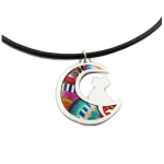 Les Tr&eacute;sors De Lily [R1278] - Collier artisanal 'Colombine & Arlequin' multicolore argent&eacute; 'chat au clair de lune) - 33x30 mm mitmev&auml;rviline