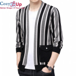 Cozy Up Trendikas sinine triibuline kardigan meeste korea moev&auml;rvi kontrastsusega taskukardigan kampsun meeste kootud suures suuruses must lahtine kardigan M must