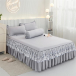 3tk pitsist voodikattega voodi seelik voodipesu voodikattega padjap&uuml;&uuml;ri komplekt harjatud mikrokiust volangidega voodi seelik 120&times;200cm
