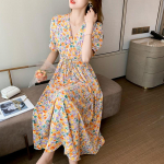 V-kaelusega elegantsed &otilde;htused pikad peokleidid Moodne &scaron;ikk lilleline rannakleit vabaaja l&uuml;hikeste varrukatega suvine kleidir&uuml;&uuml; 22205 S orion i v&auml;rv