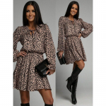 Vabaaja lahtise lillelise tr&uuml;kiga pikkade varrukatega paeltega l&uuml;hike kleit naistele, moodne O-kaelusega kleit, elegantne daamide A-l&otilde;ikeline Vestidos 26342 S orion i v&auml;rv