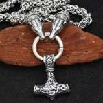 Meeste roostevabast terasest vintage Viking karupea Thor Hammer k&auml;sitsi valmistatud keti ripats kaelakee Chain 50cm Pendant h&otilde;be