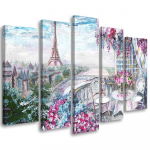 Viieosalise pildiga l&otilde;uenditr&uuml;kk Pariisi Eiffeli torn &ndash; maastik &ndash; pastell 100x70 lilla