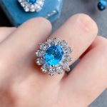 BELLA BOX Net Red Otsesaade Kuum M&uuml;&uuml;a uued imitatsioonid meresinine Topa Stone Full Diamond Open Ring Naiste ehted 17.3mm sinine