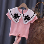 Suvised t&uuml;drukud l&uuml;hikeste varrukatega valge T-s&auml;rk Puuvillane teismeliste laste pits pluus Laste kooliriided Topid 120 roosa