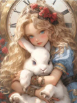 Teemantmaali uustulnuk 2023. Cartoon Girl Rabbit Diy T&auml;isruudukujuline &uuml;mmargune puur Rhinestone tikandid Printsess Mosaiik Ristpistekomplektid AA4694 Square drill 30x40cm valge