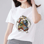 Naiste riided Valge T-s&auml;rk vabaaja topid Multikas v&auml;rviline Samurai Print seeria &Uuml;markaelus Naiste &otilde;huke l&uuml;hikeste varrukatega topp M